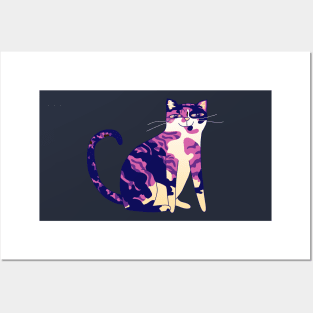 Purple Happy Calico Cat Posters and Art